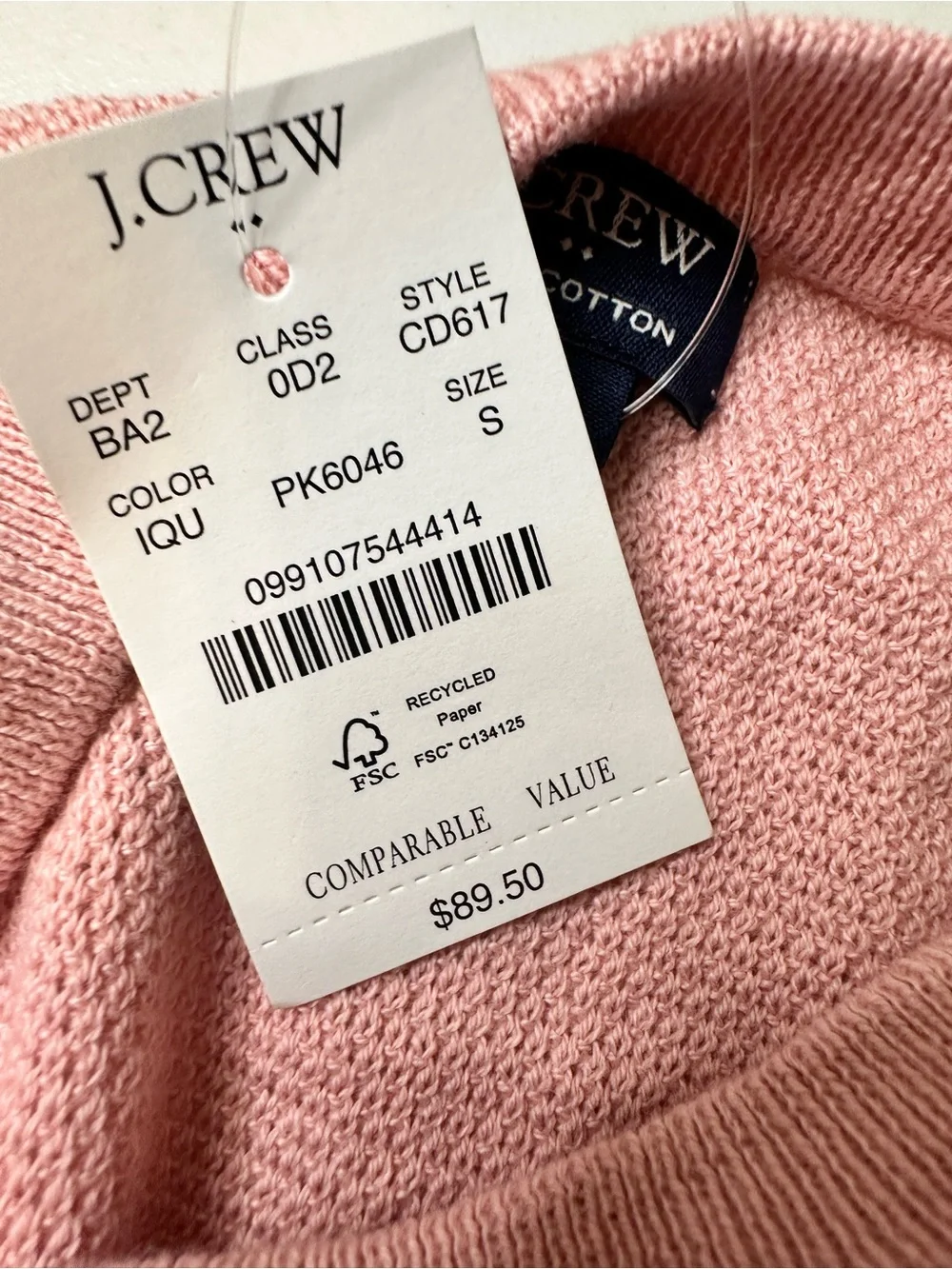 NWT J. Crew Lightweight Pale Pink Crew Neck Sweater - Size Small